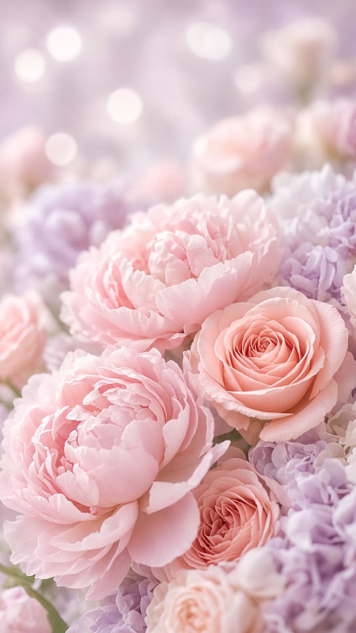 A soft pink bouquet of peonies and roses
